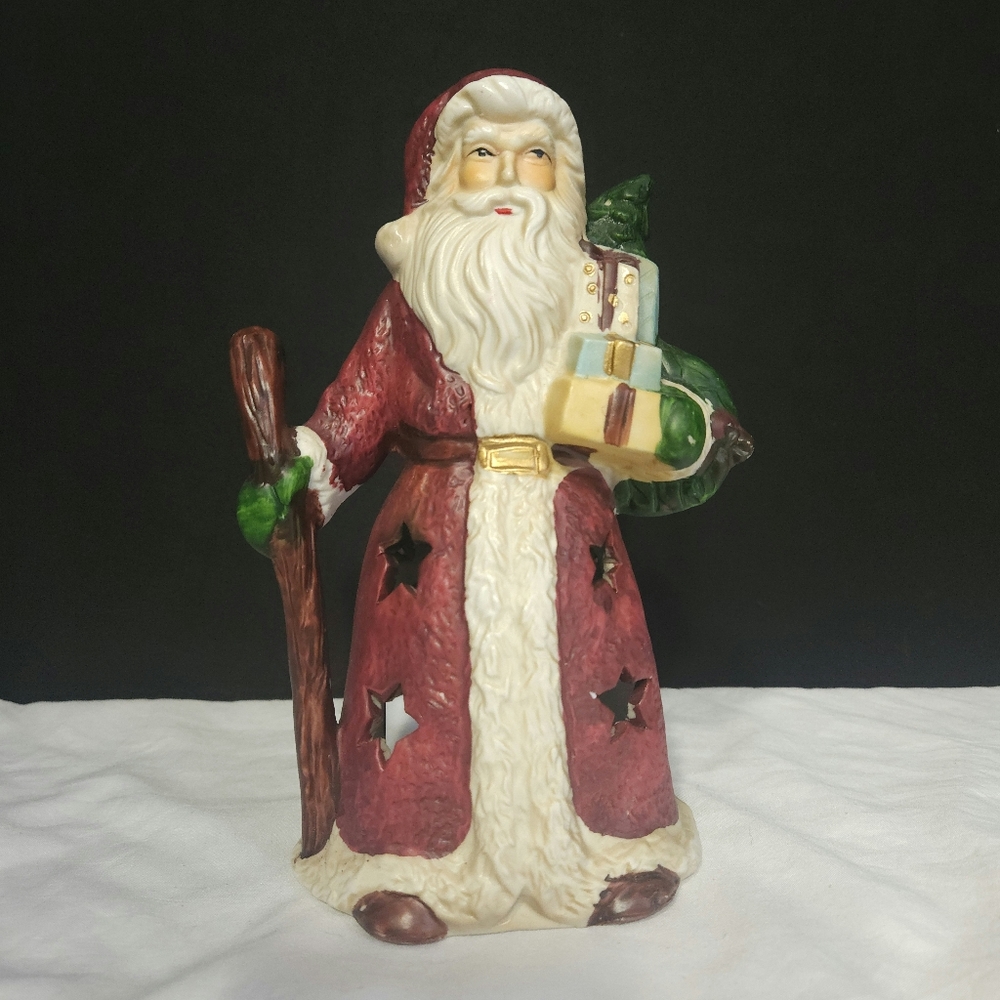 Festive Holiday Santa Claus Figurine Tea Light Candle Holder